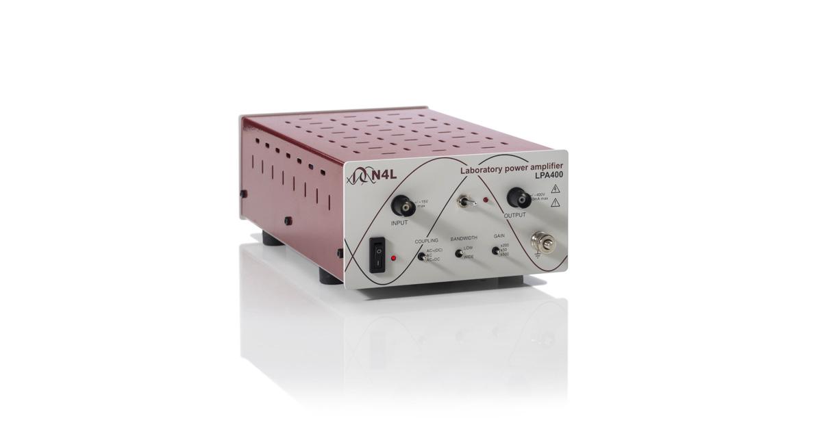 LPA400 Laboratory Power Amplifier side angle highlight the compact form factor.