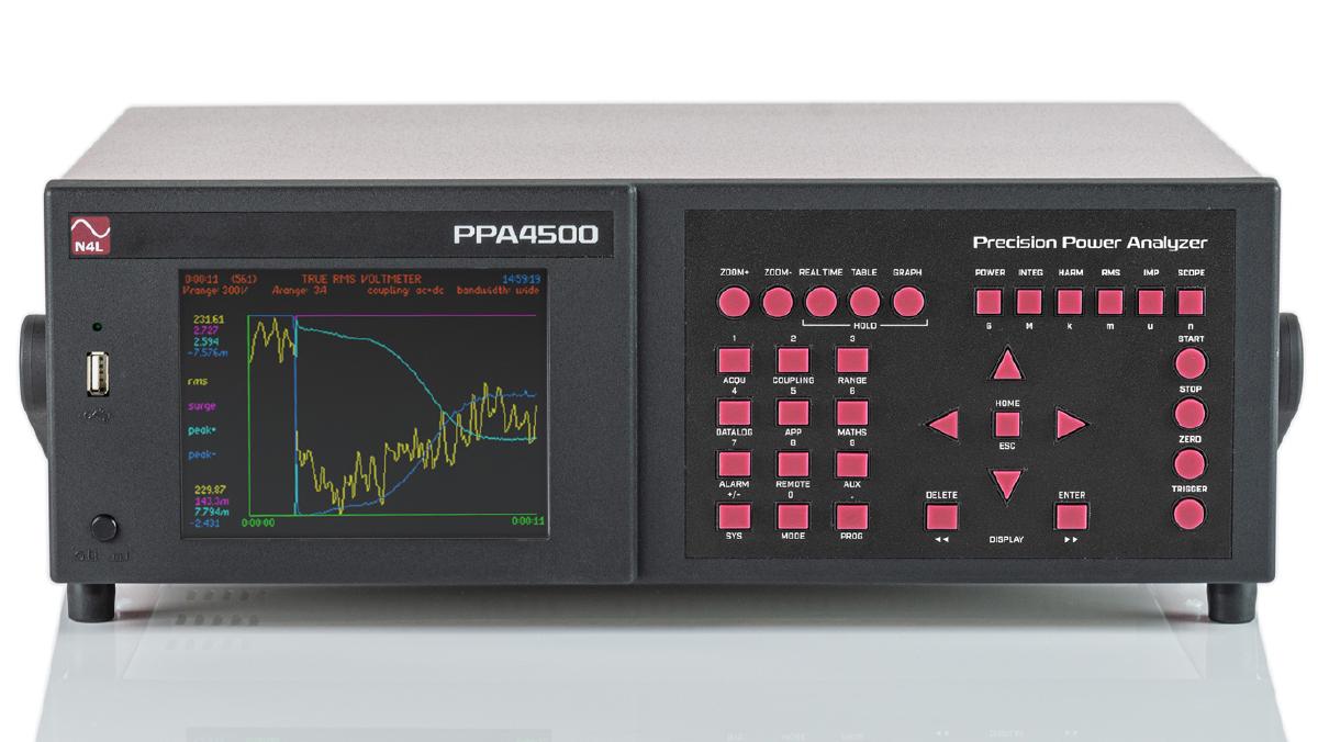 PPA4530 demonstrating the logging function with a time plot of the RMS measurments from a three phase power system.