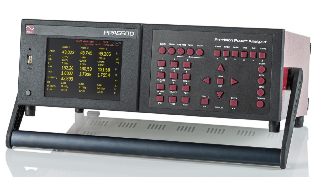 PPA5530 three phase power analyzer showing the real time numerical display mode.