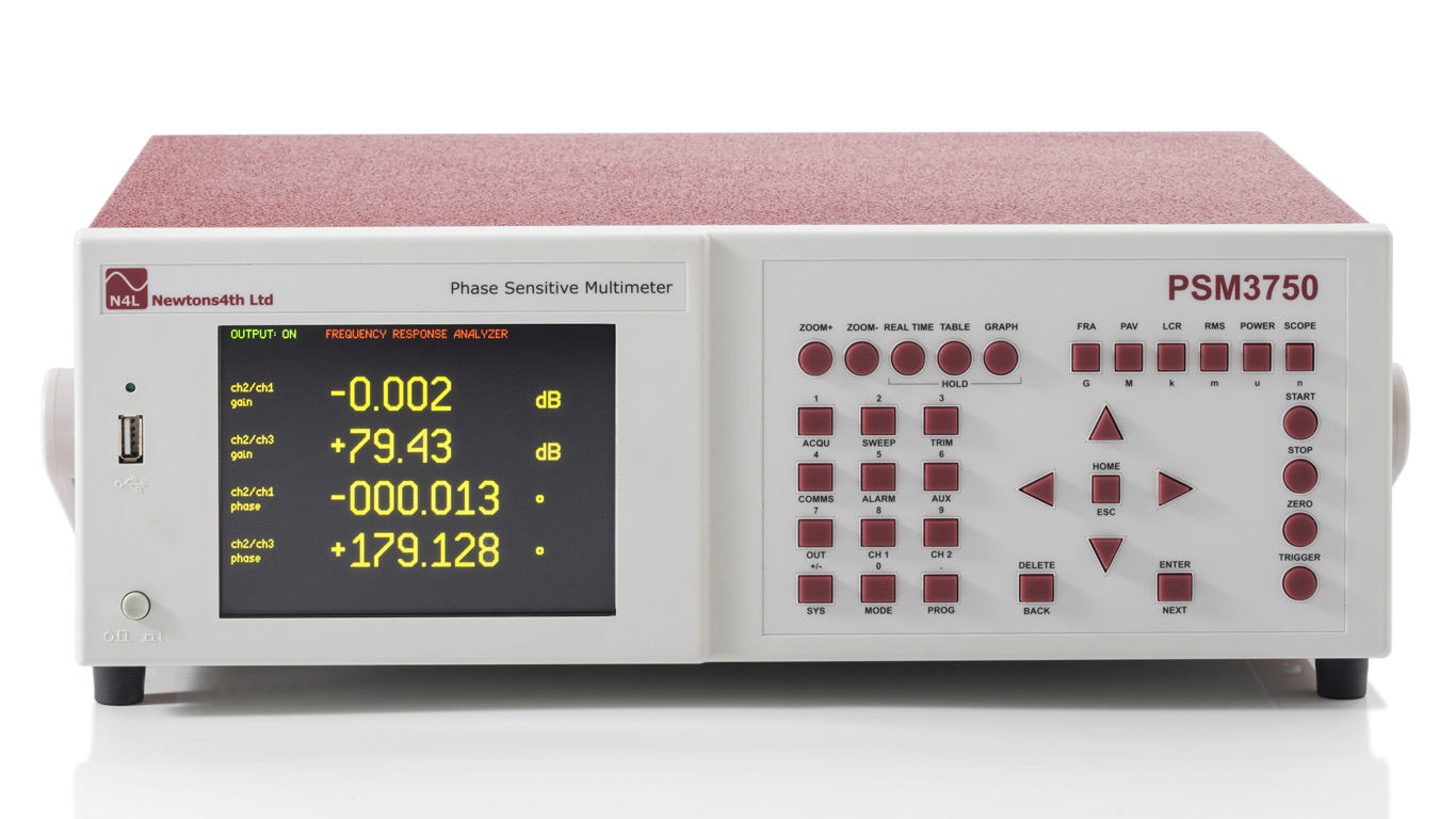 PSM3750 Frequency Response Analyzer displaying the numerical display view, with user selectable measurment and zoom levels. 