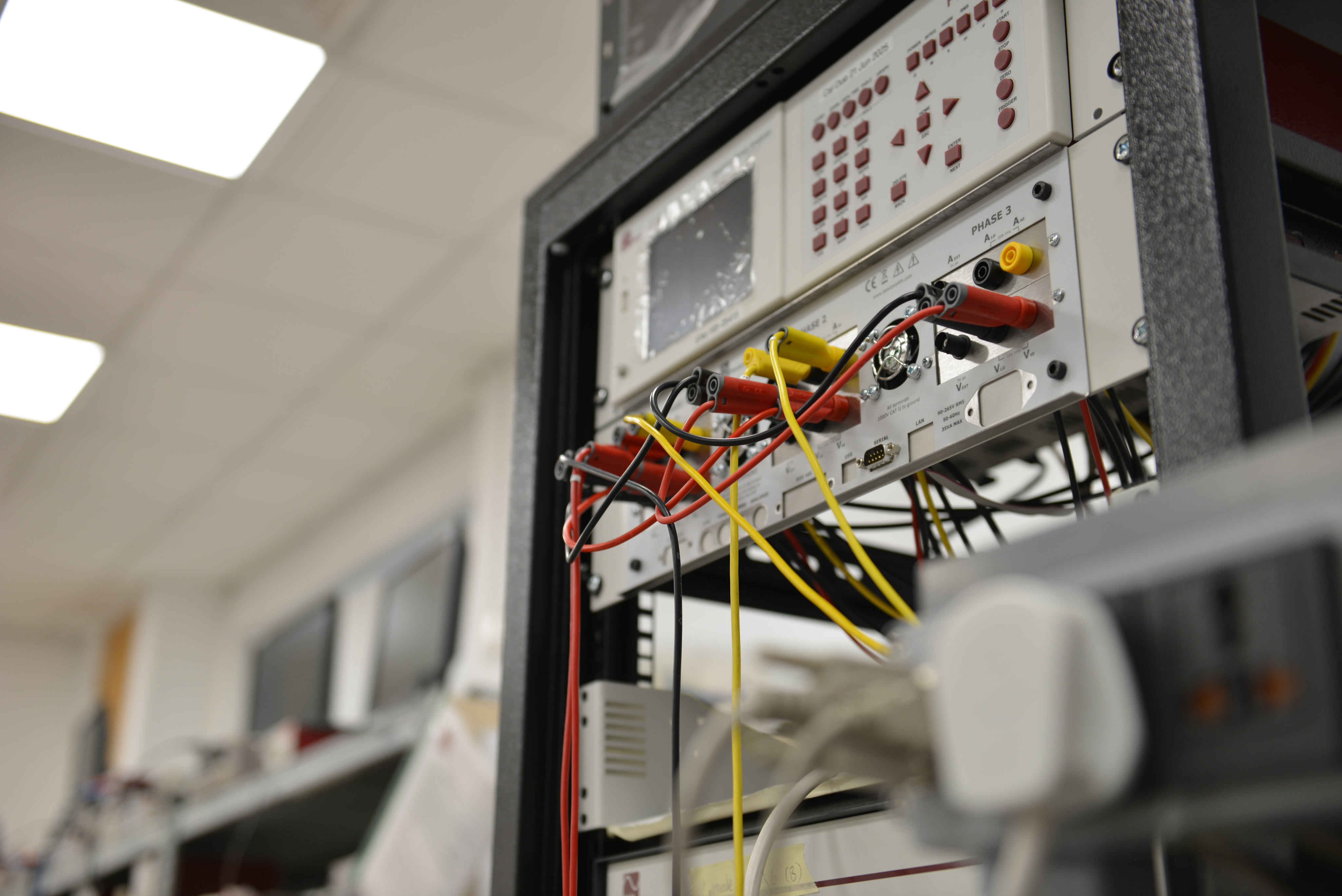 Newtons4th power analyzer connected into a rack mounted test system.