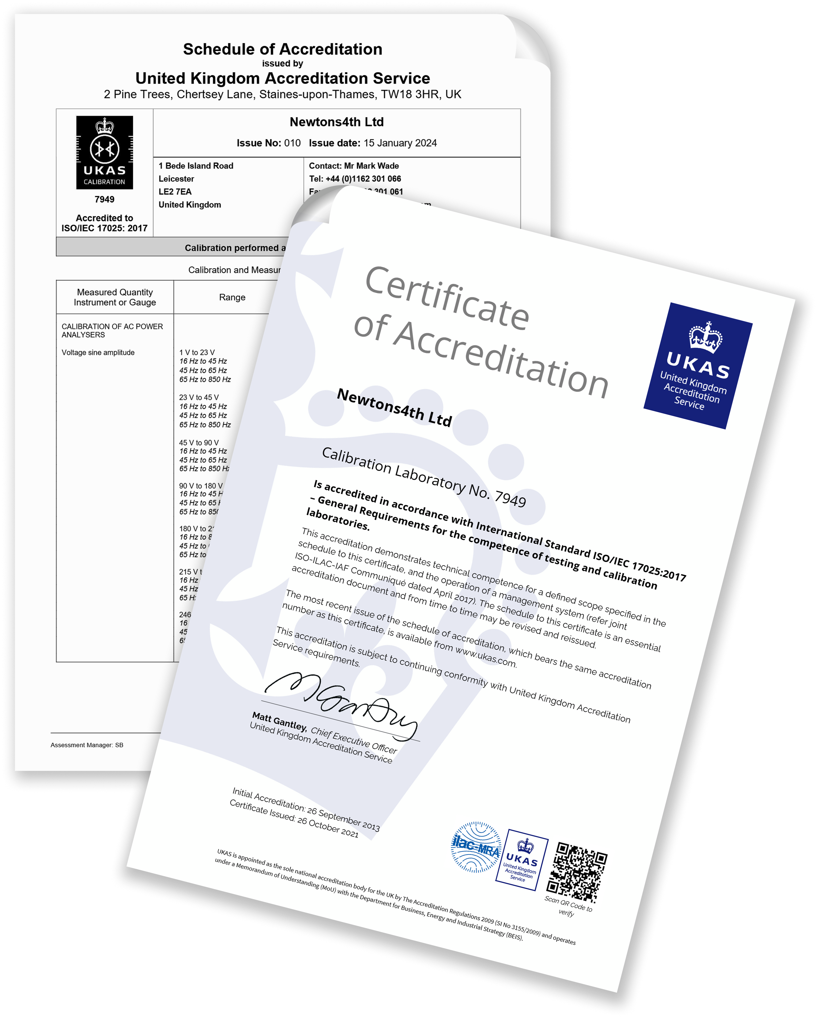 Example UKAS calibration documents.